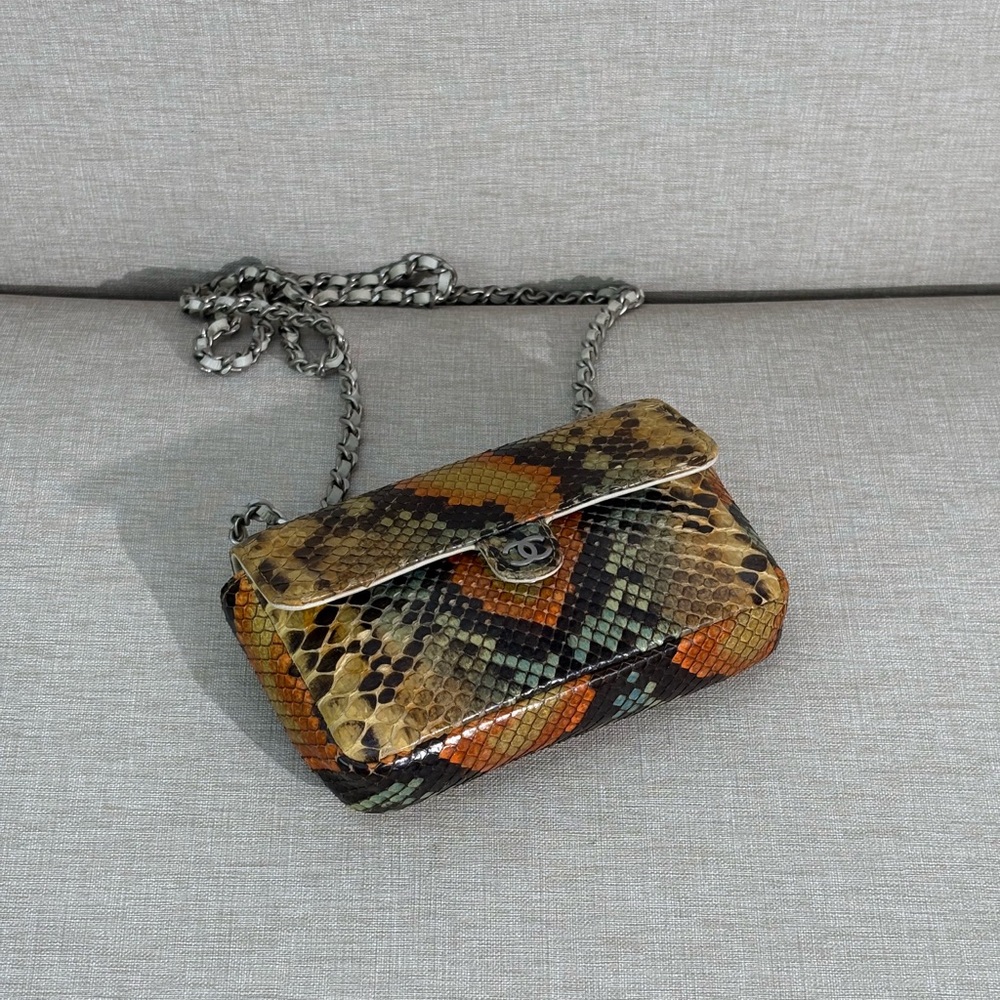 SOLD - CHANEL Multicolor Python Mini Flap Bag SHW - Picture 4 of 16